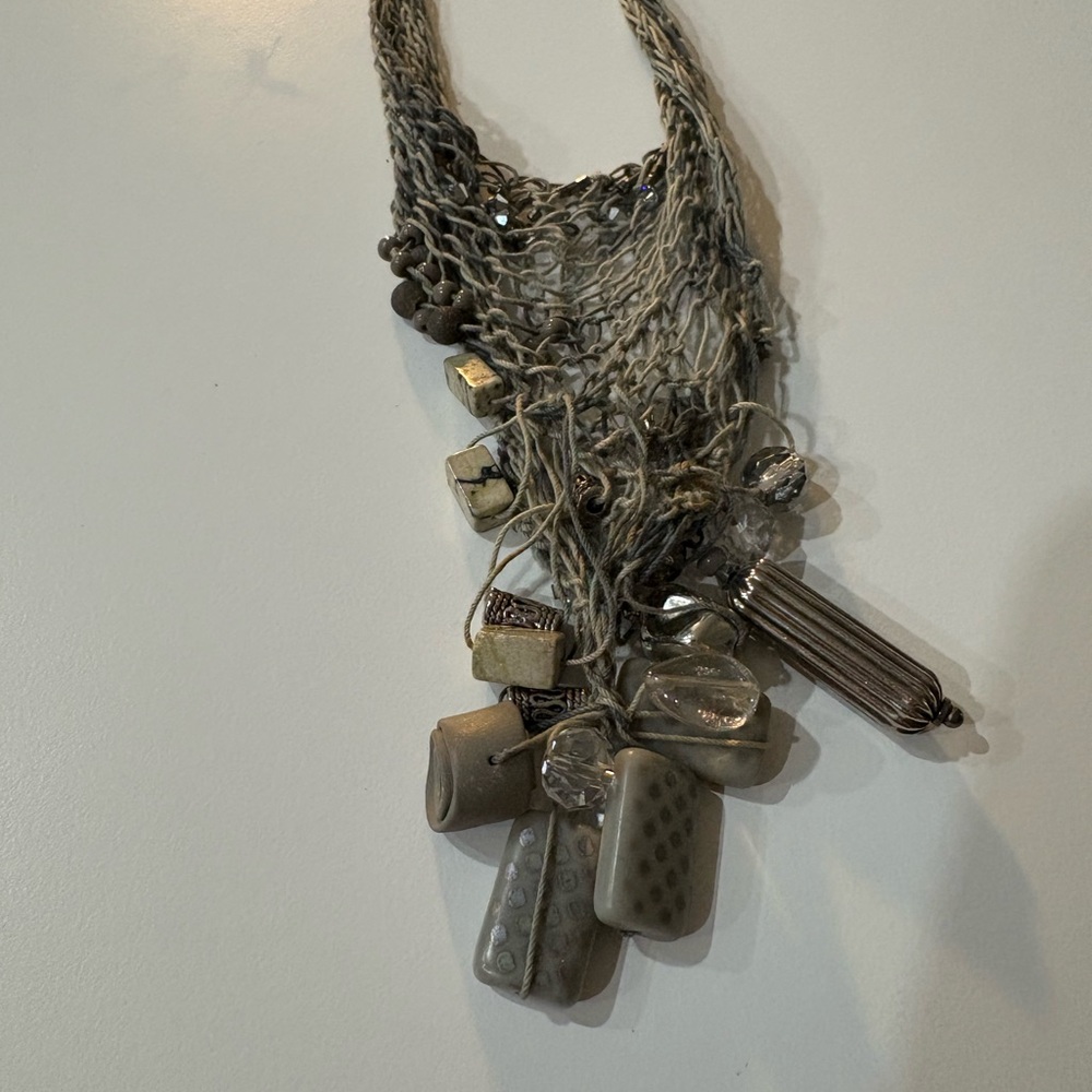 Silver-Grey Mesh Ombre Crochet & Bead Necklace
